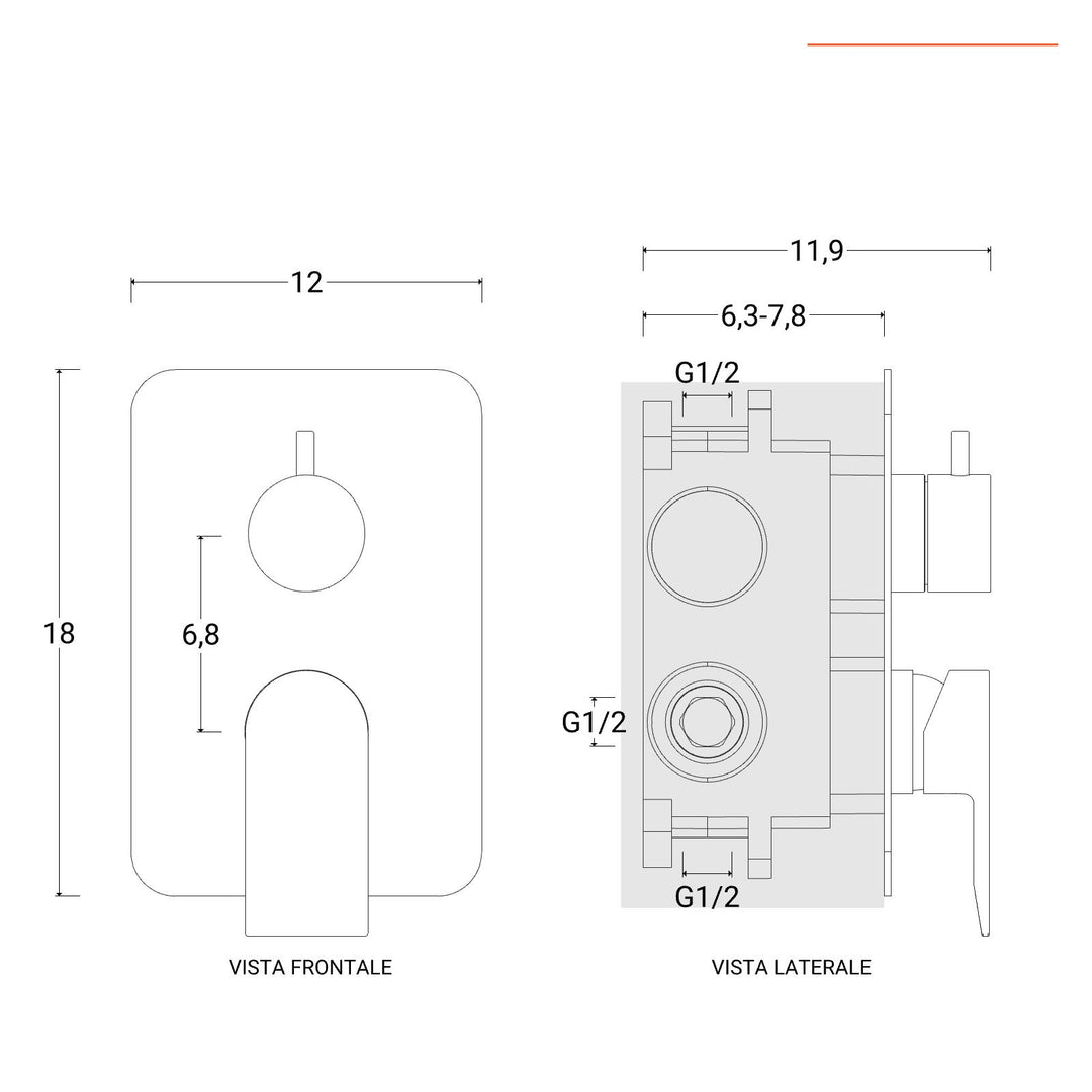 Built-in shower mixer with diverter - Iota - image 4