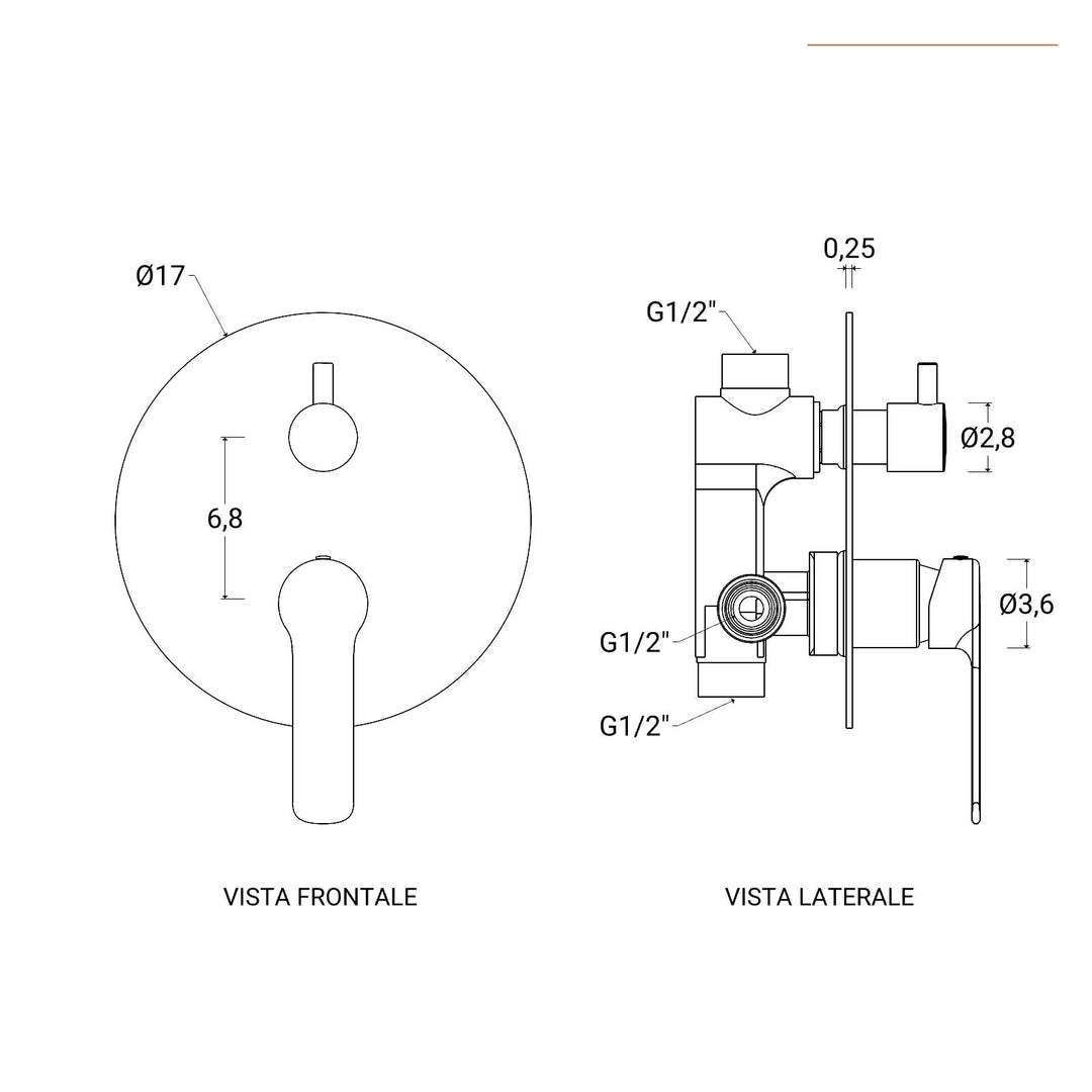 Built-in shower mixer with diverter chromed brass Tila image 4