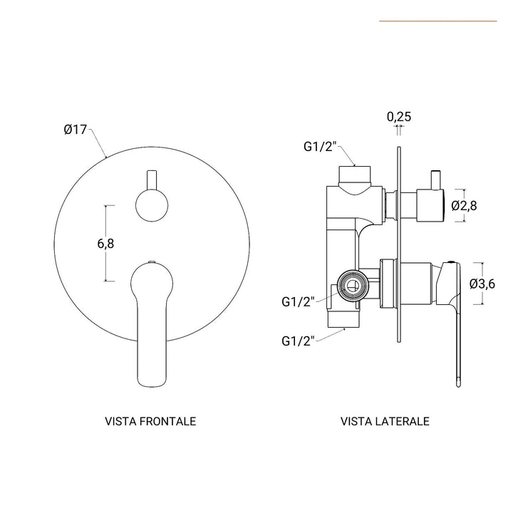 Built-in shower mixer with diverter chromed brass Tila image 4