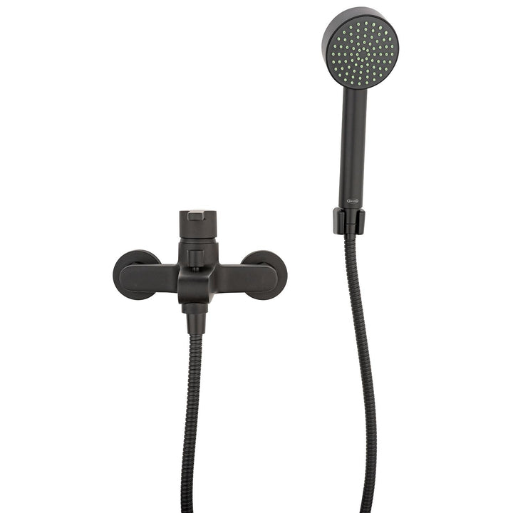 Matt black bath mixer with Jacuzzi bathroom accessories - Flag taps