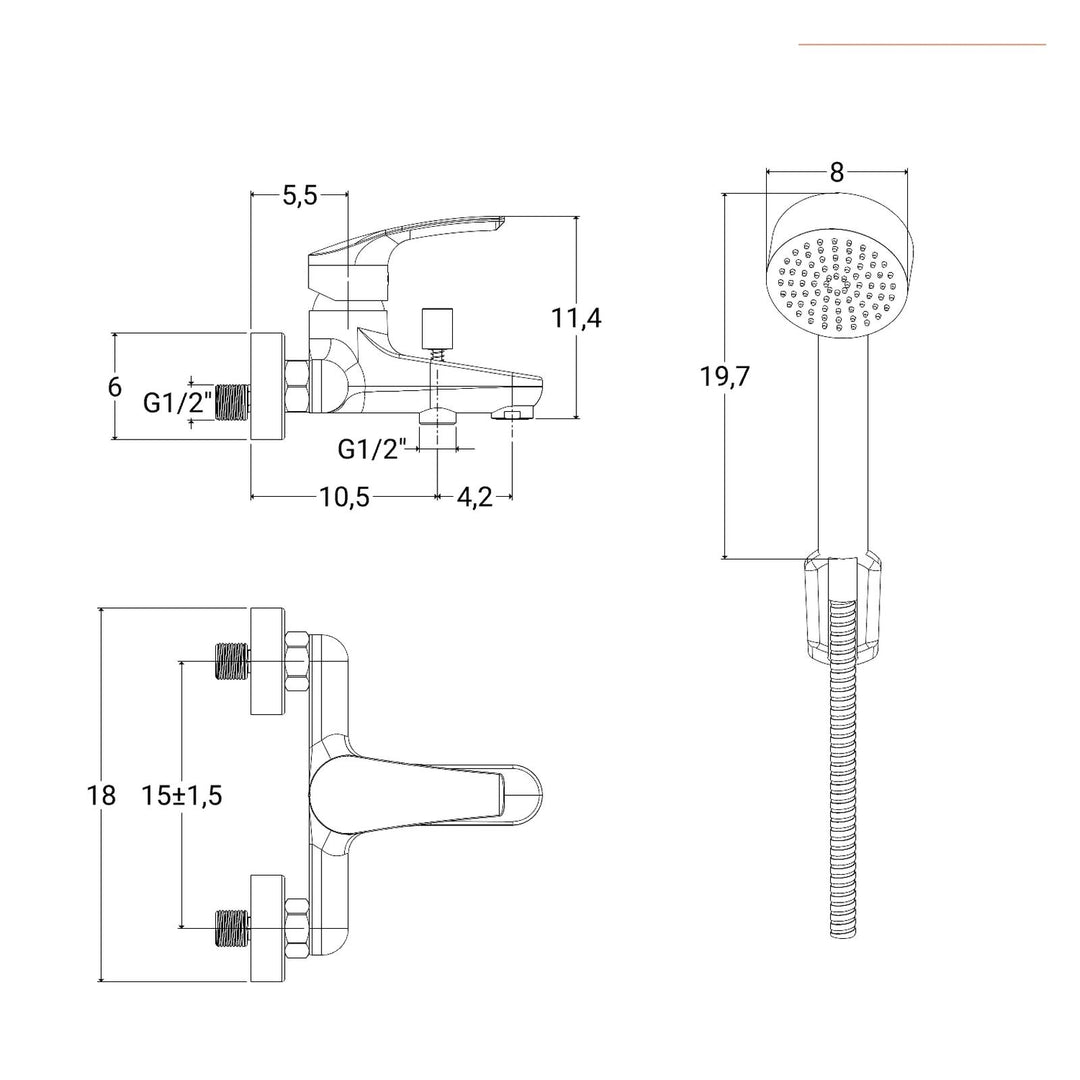 Bathtub mixer with chrome shower head Luce by Jacuzzi - Taps