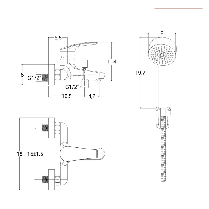Bathtub mixer with chrome shower head Luce by Jacuzzi - Taps