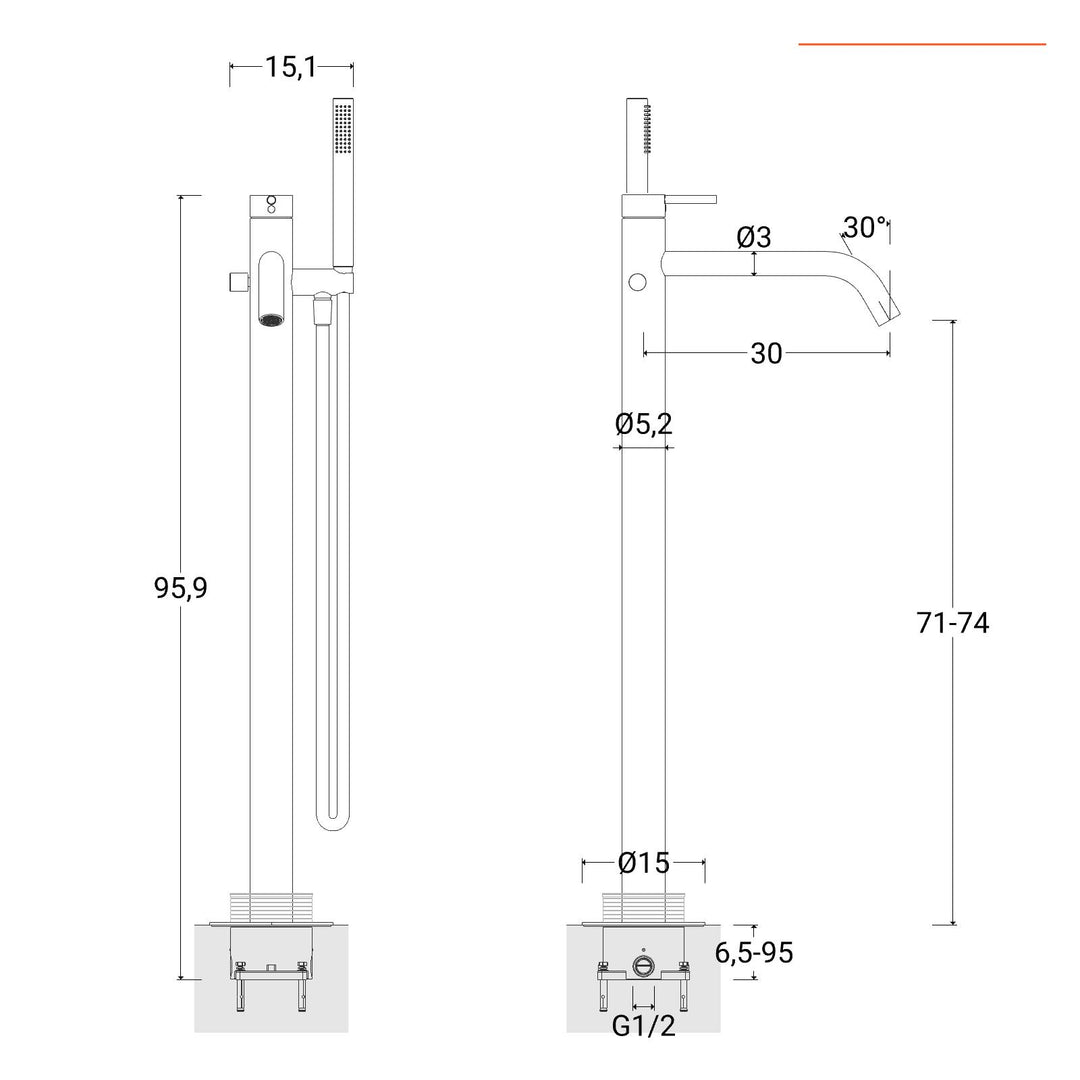 Brushed Black Freestanding Bathtub Mixer - Ran