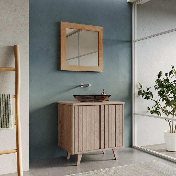 Bathroom cabinet 80 cm with doors in wood of mindi - Vivido