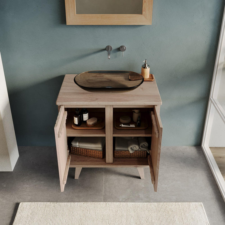 Bathroom cabinet 80 cm with doors in wood of mindi - Vivido