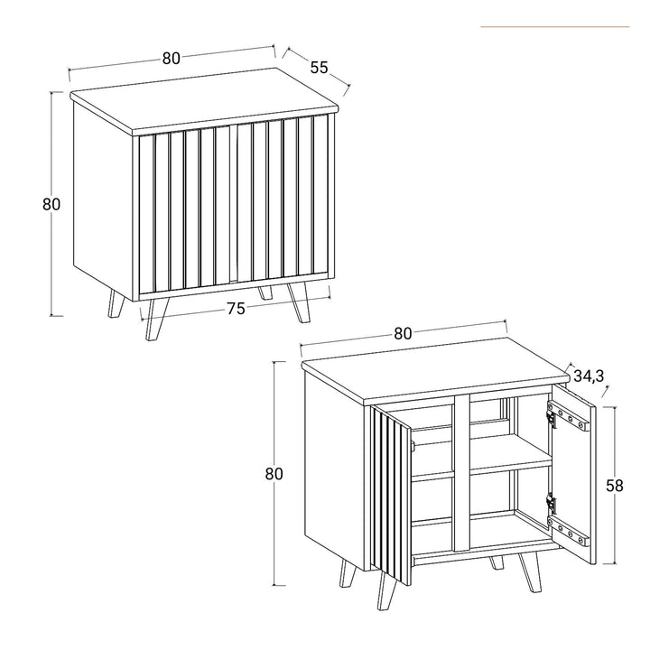 Bathroom cabinet 80 cm with doors in wood of mindi - Vivido