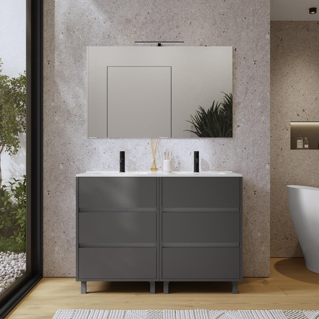 Calipso 120 cm matt anthracite cabinet with double sink and mirror