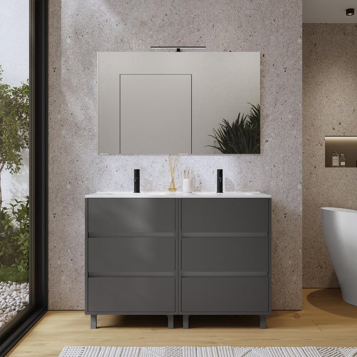 Calipso 120 cm matt anthracite cabinet with double sink and mirror