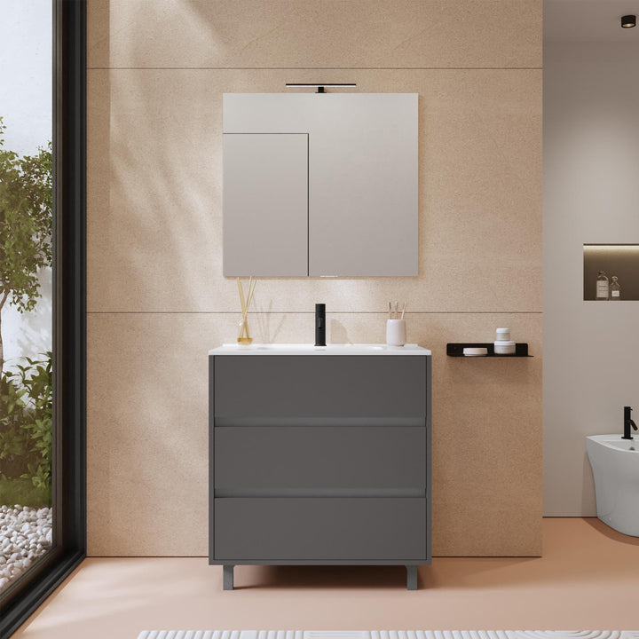Calipso 80 cm matt anthracite cabinet with sink and mirror