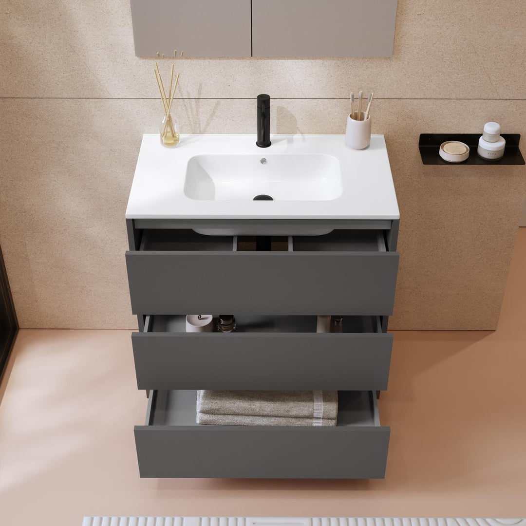 Floor standing bathroom cabinet 80 cm matt anthracite with sink and mirror - Calipso