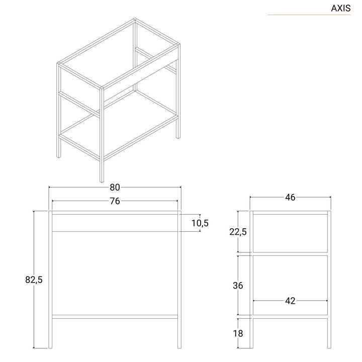 Floor standing bathroom cabinet 80 cm black and oak with integrated sink and mirror - Axis