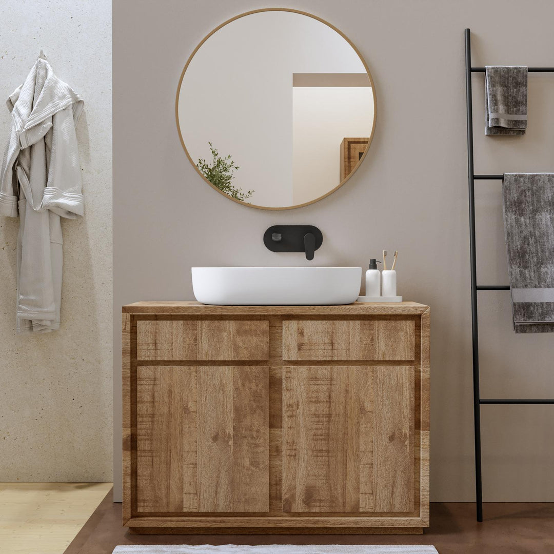 Jaiden 100 cm mango wood cabinet with washbasin and mirror
