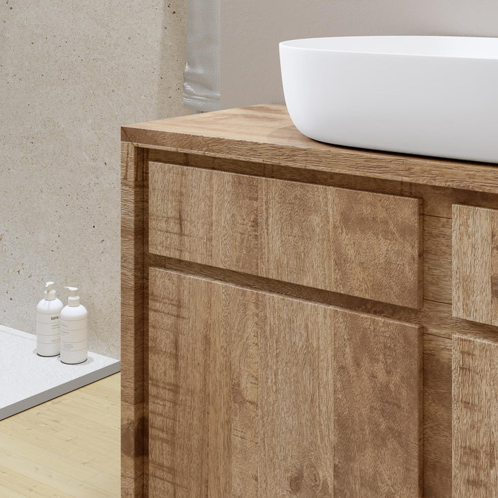 Bathroom cabinet with washbasin 100 cm natural mango and mirror - Jaiden