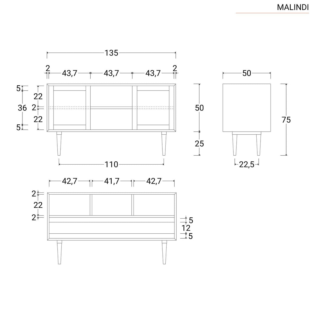 Bathroom vanity unit 135 cm with 2 doors in natural teak and Vienna straw - Malindi