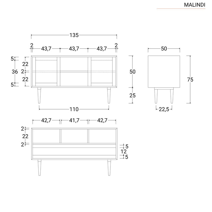 Bathroom vanity unit 135 cm with 2 doors in natural teak and Vienna straw - Malindi