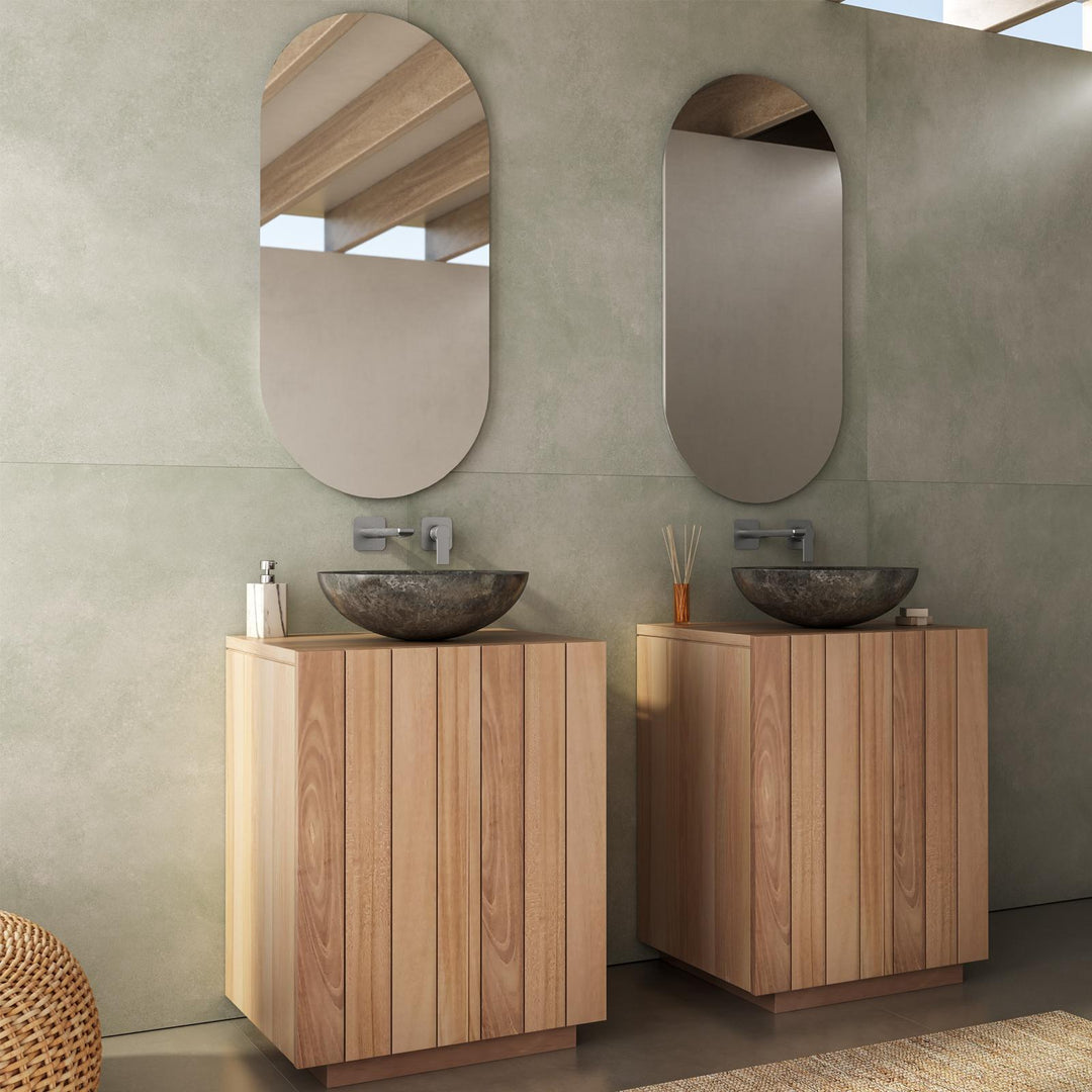 Bathroom vanity unit 60 cm with natural teak wood door - Kilua