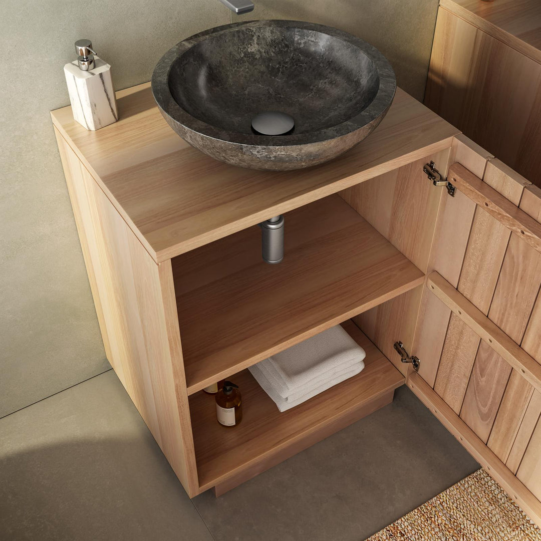Bathroom vanity unit 60 cm with natural teak wood door - Kilua