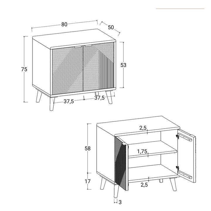 Bathroom vanity unit 80 cm with 2 doors in natural mango and mirror - Fluente