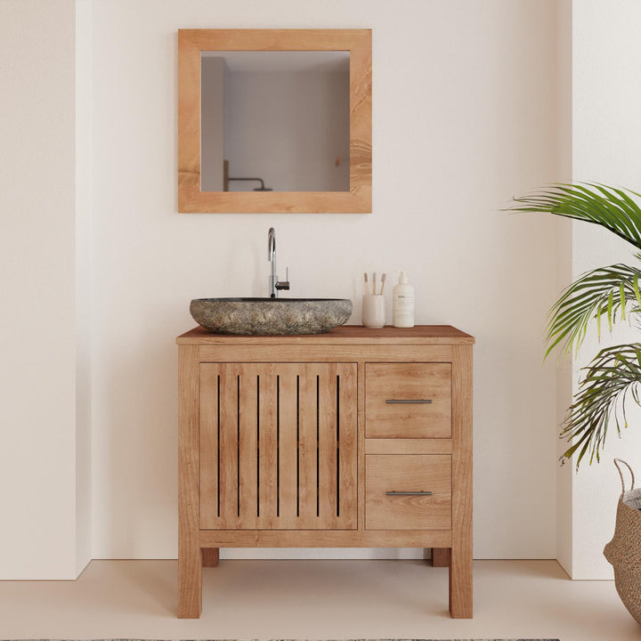 Crunch 85 cm teak wood bathroom vanity with door and drawers