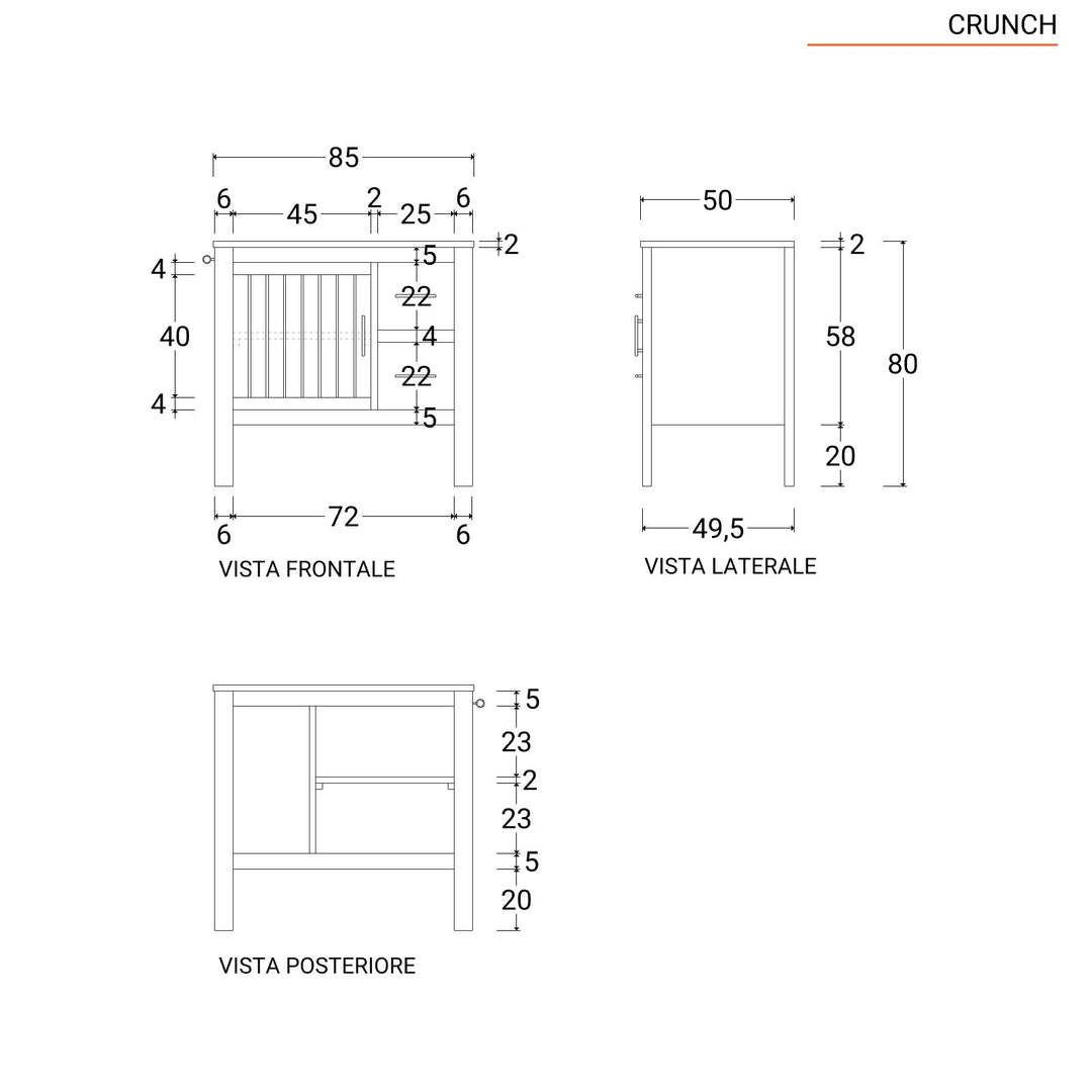 Bathroom vanity unit 85 cm with door and drawers in natural teak wood - Crunch