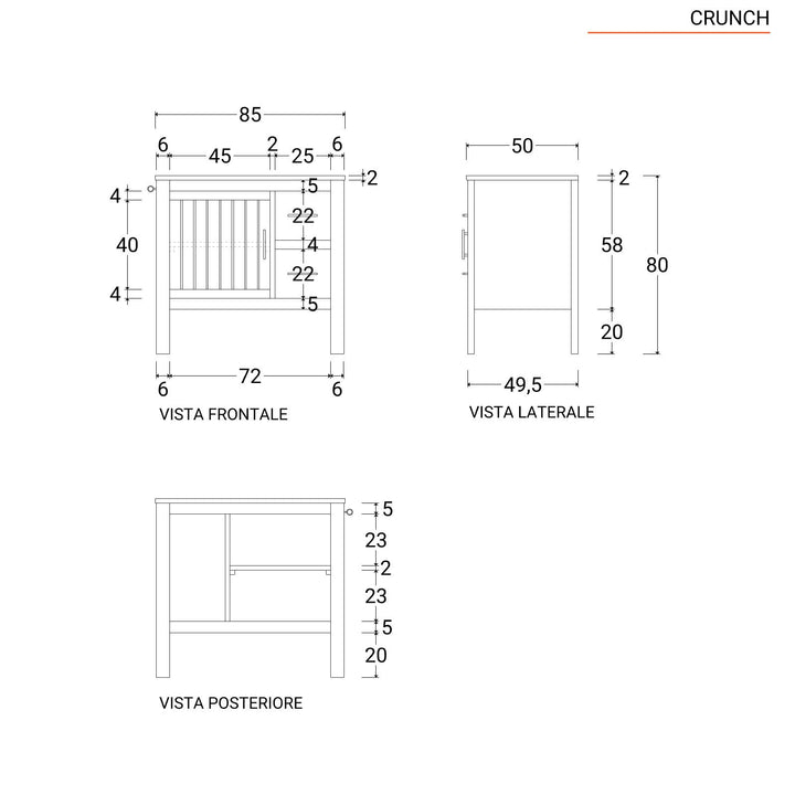 Bathroom vanity unit 85 cm with door and drawers in natural teak wood - Crunch