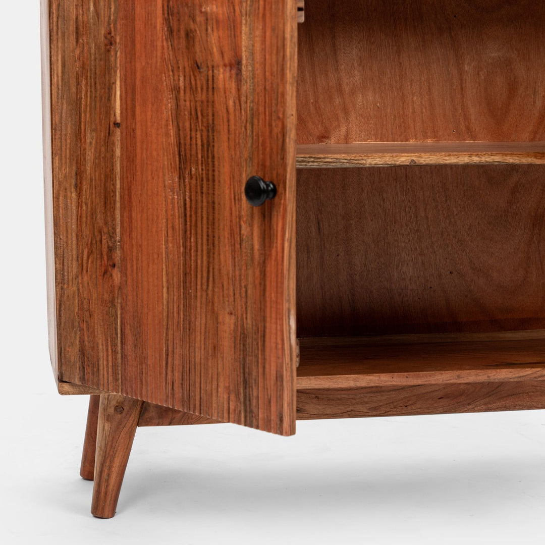 Bathroom vanity unit 88 cm with 2 doors in acacia wood with a ribbed effect - Freia