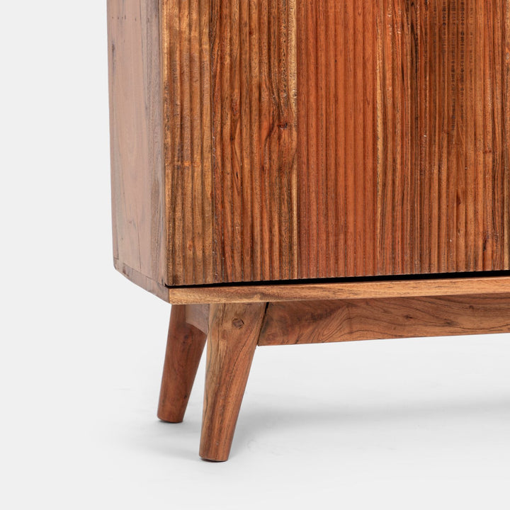 Bathroom vanity unit 88 cm with 2 doors in acacia wood with a ribbed effect - Freia