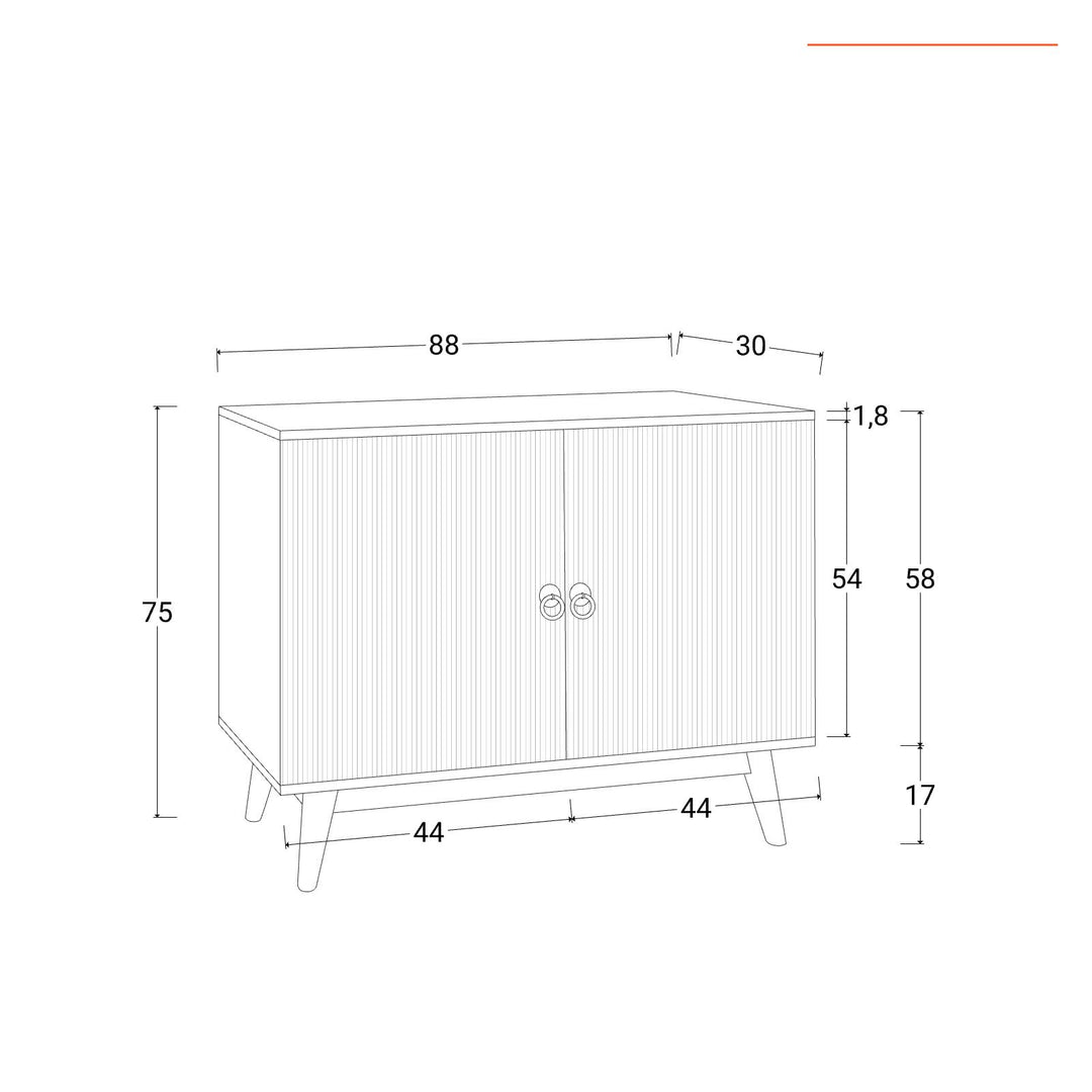 Bathroom vanity unit 88 cm with 2 doors in acacia wood with a ribbed effect - Freia