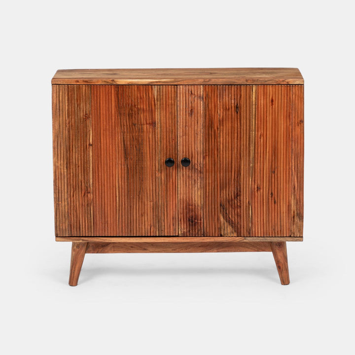 Bathroom vanity unit 88 cm with 2 doors in acacia wood with a ribbed effect - Freia