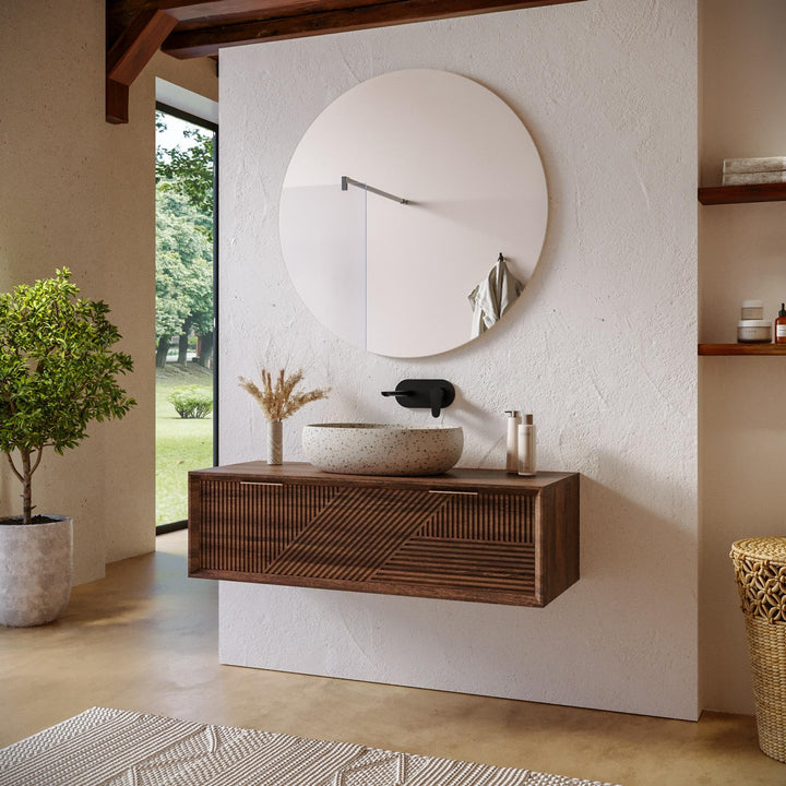 Side view of mango wood bathroom cabinet