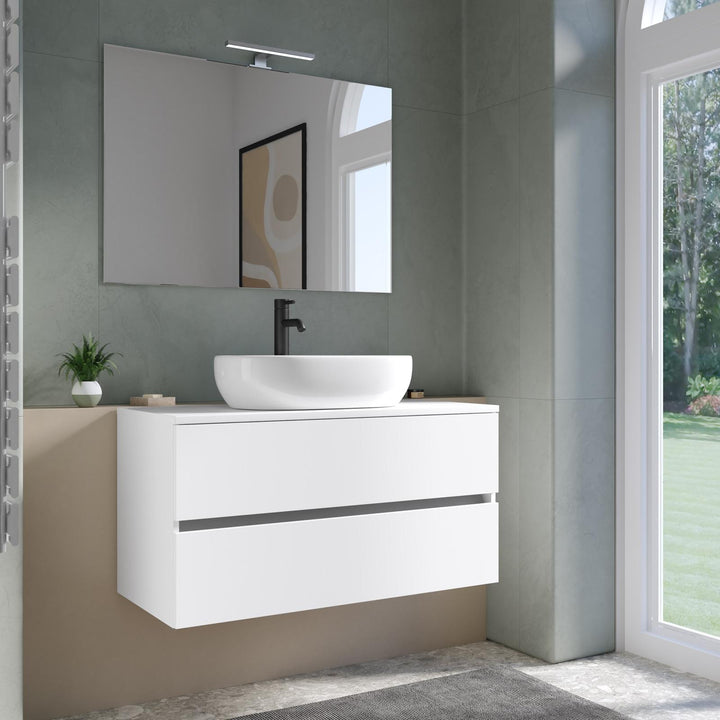 Bathroom cabinet suspended washbasin with drawers 100 cm matt white with mirror - Cuki - Image 2