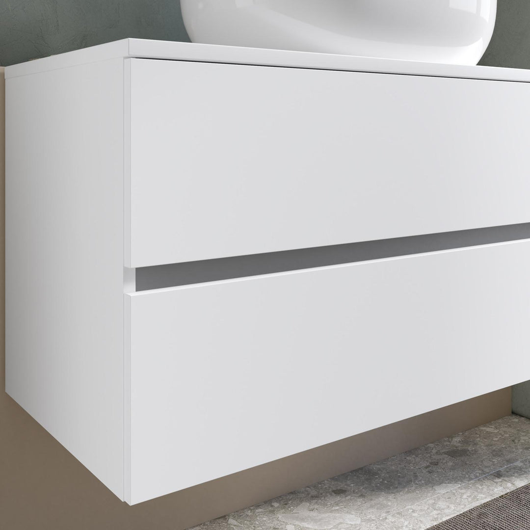 Bathroom cabinet suspended washbasin with drawers 100 cm matt white with mirror - Cuki - Image 3