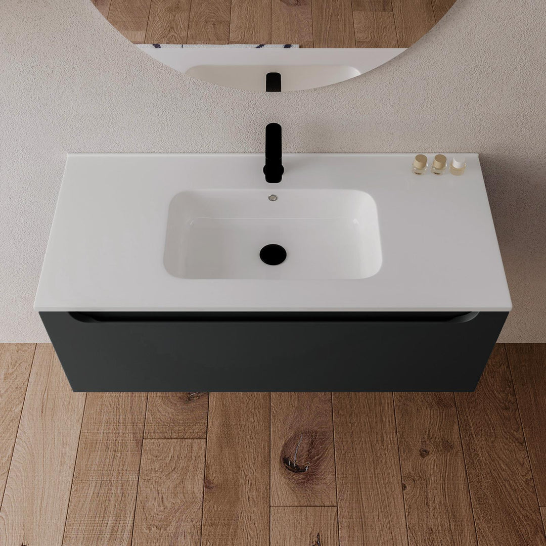 100 cm anthracite suspended bathroom cabinet with integrated sink and mirror - Sleek