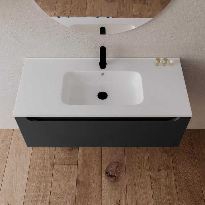 100 cm anthracite suspended bathroom cabinet with integrated sink and mirror - Sleek