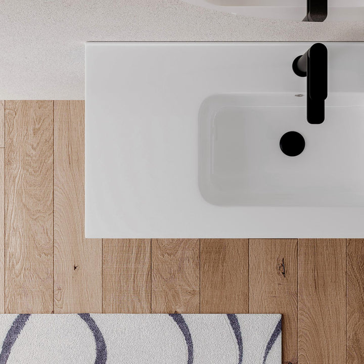 100 cm anthracite suspended bathroom cabinet with integrated sink and mirror - Sleek