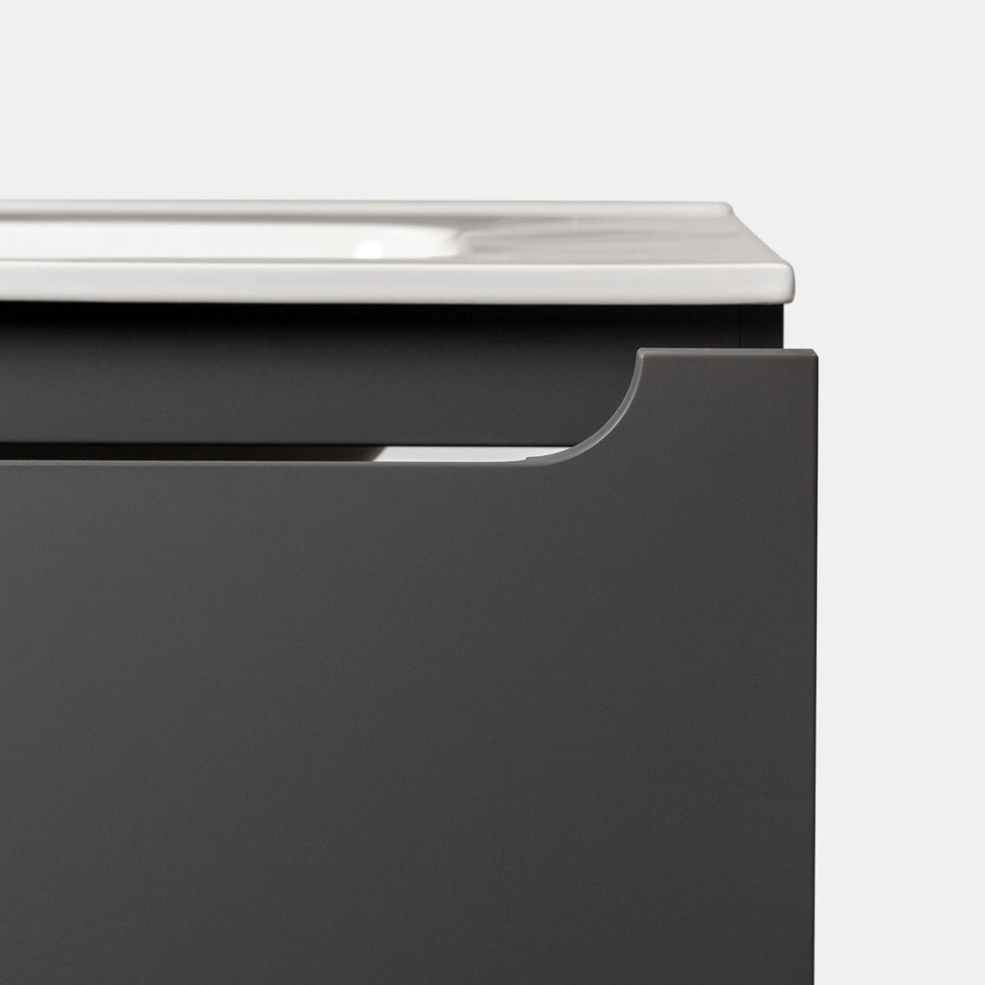 100 cm anthracite suspended bathroom cabinet with integrated sink and mirror - Sleek