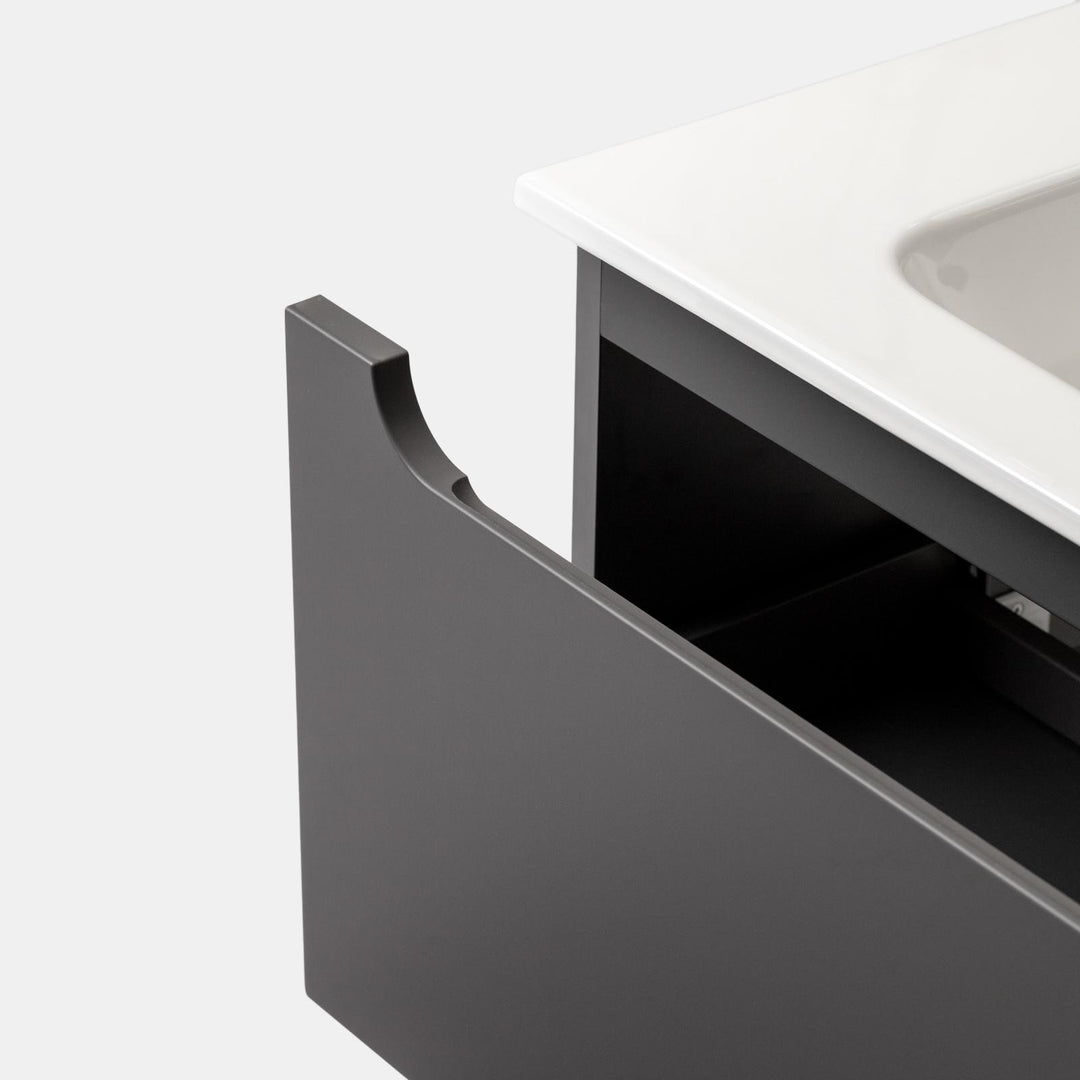 100 cm anthracite suspended bathroom cabinet with integrated sink and mirror - Sleek