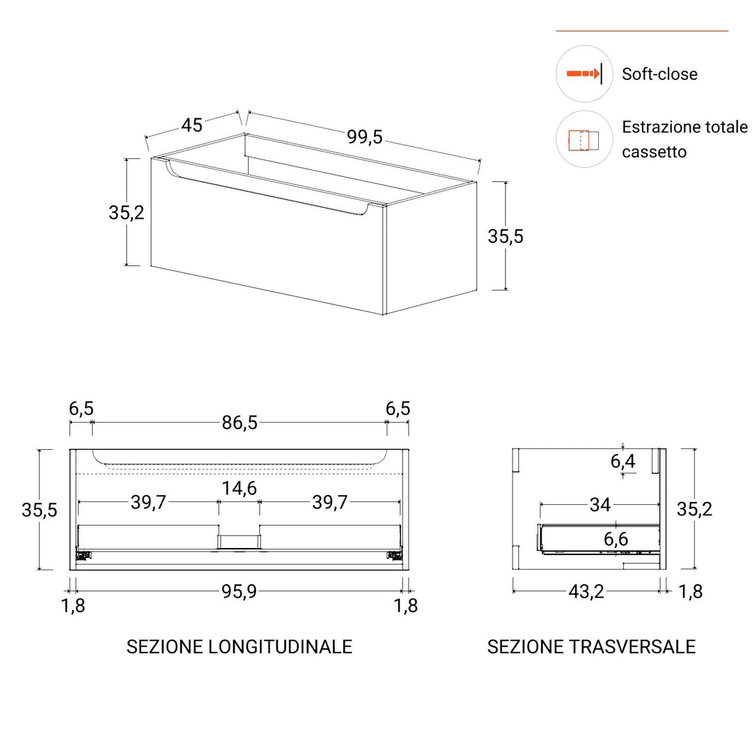 100cm matt white suspended bathroom cabinet with integrated sink and mirror - Sleek