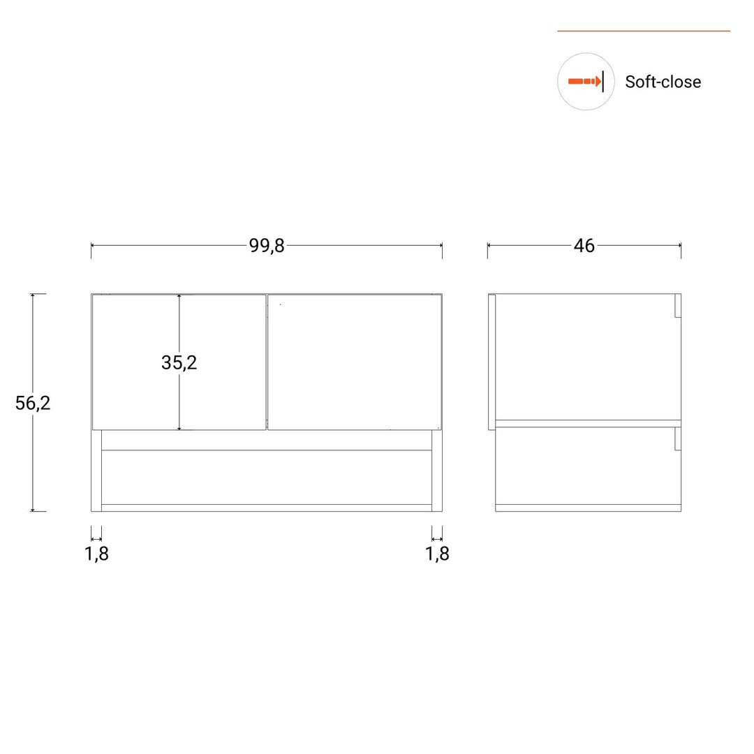 100 cm suspended bathroom cabinet in solid oak with integrated sink and mirror - Lion