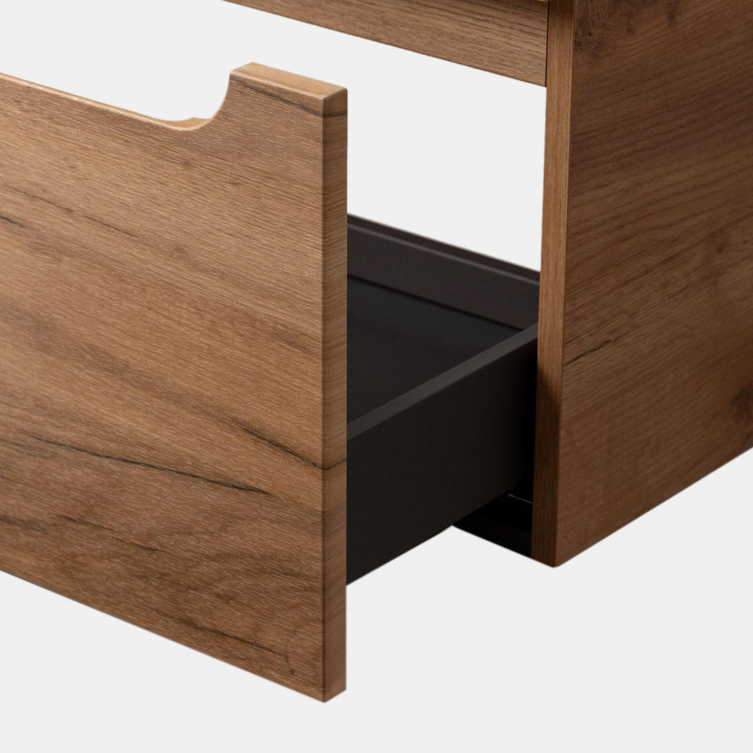 100cm gold oak suspended bathroom cabinet with integrated sink and mirror - Sleek