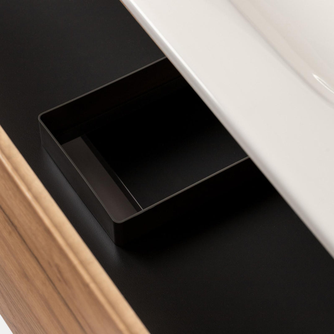 100cm gold oak suspended bathroom cabinet with integrated sink and mirror - Sleek