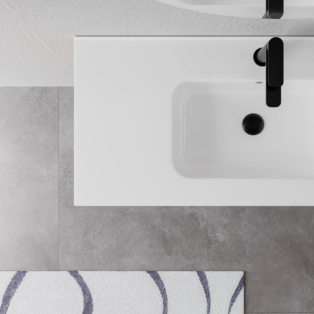 100cm gold oak suspended bathroom cabinet with integrated sink and mirror - Sleek