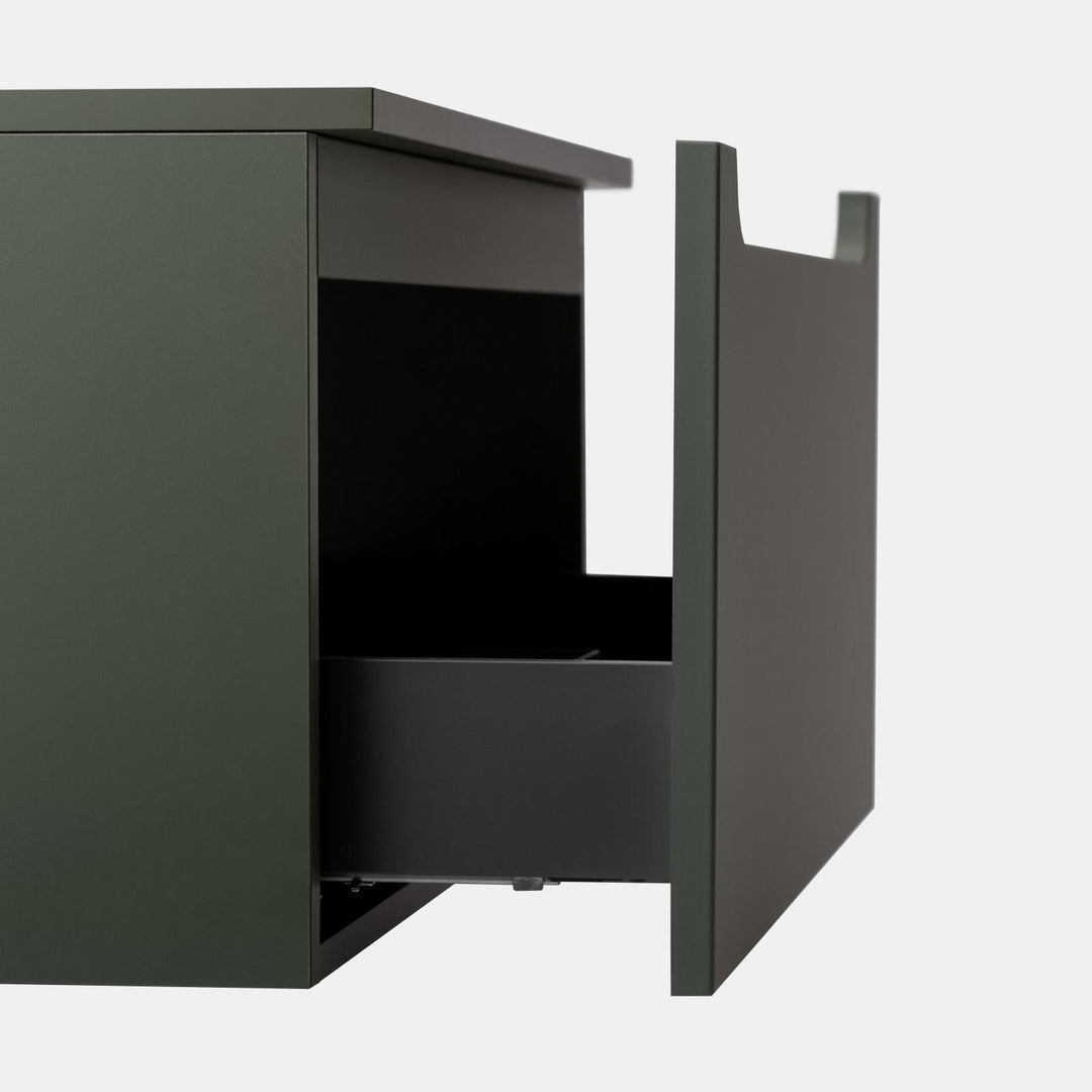 100cm suspended bathroom cabinet in concrete green with top and mirror - Sleek