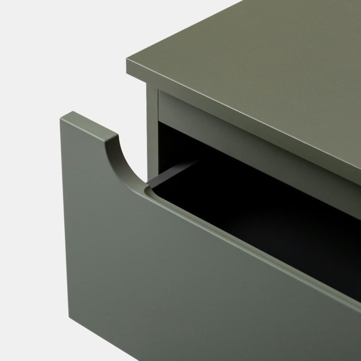 100cm suspended bathroom cabinet in concrete green with top and mirror - Sleek