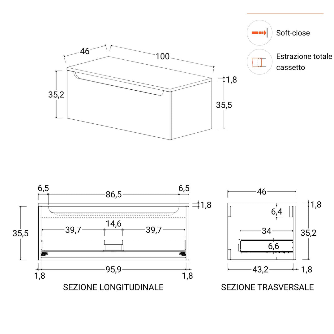 100cm suspended bathroom cabinet in concrete green with top and mirror - Sleek