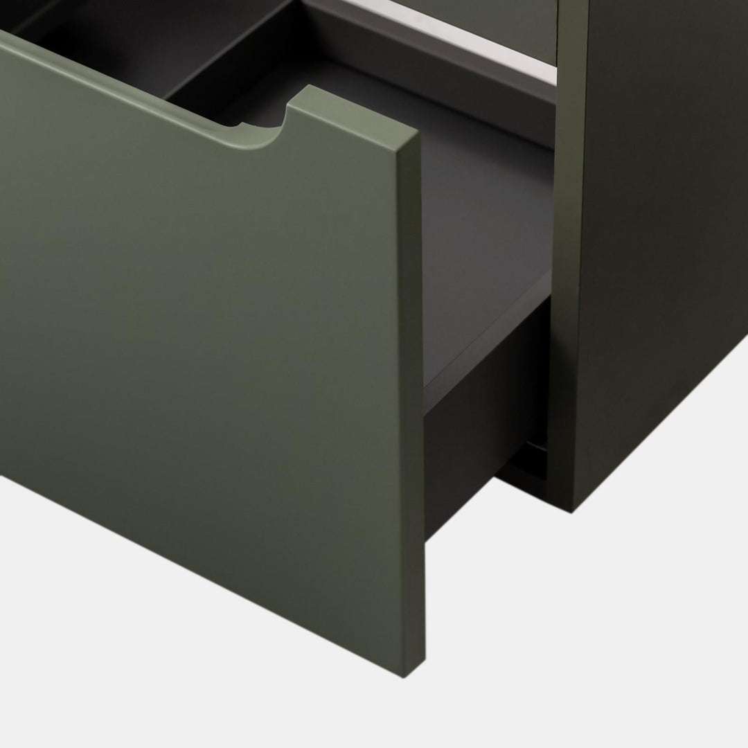 100cm suspended bathroom cabinet in concrete green with top and mirror - Sleek