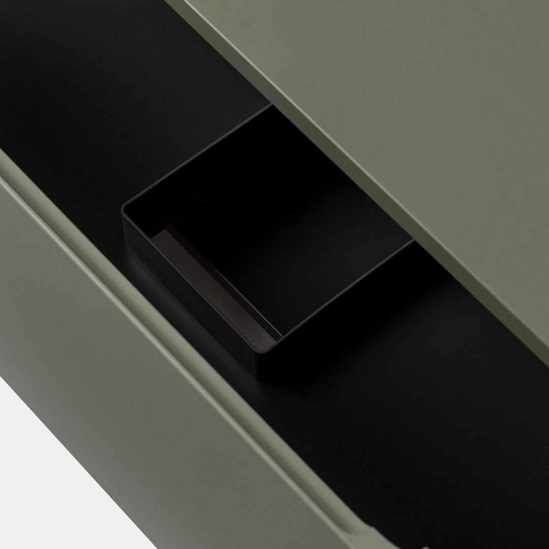 100cm suspended bathroom cabinet in concrete green with top and mirror - Sleek