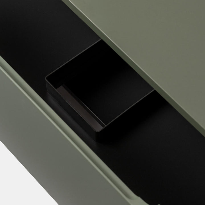 100cm suspended bathroom cabinet in concrete green with top and mirror - Sleek