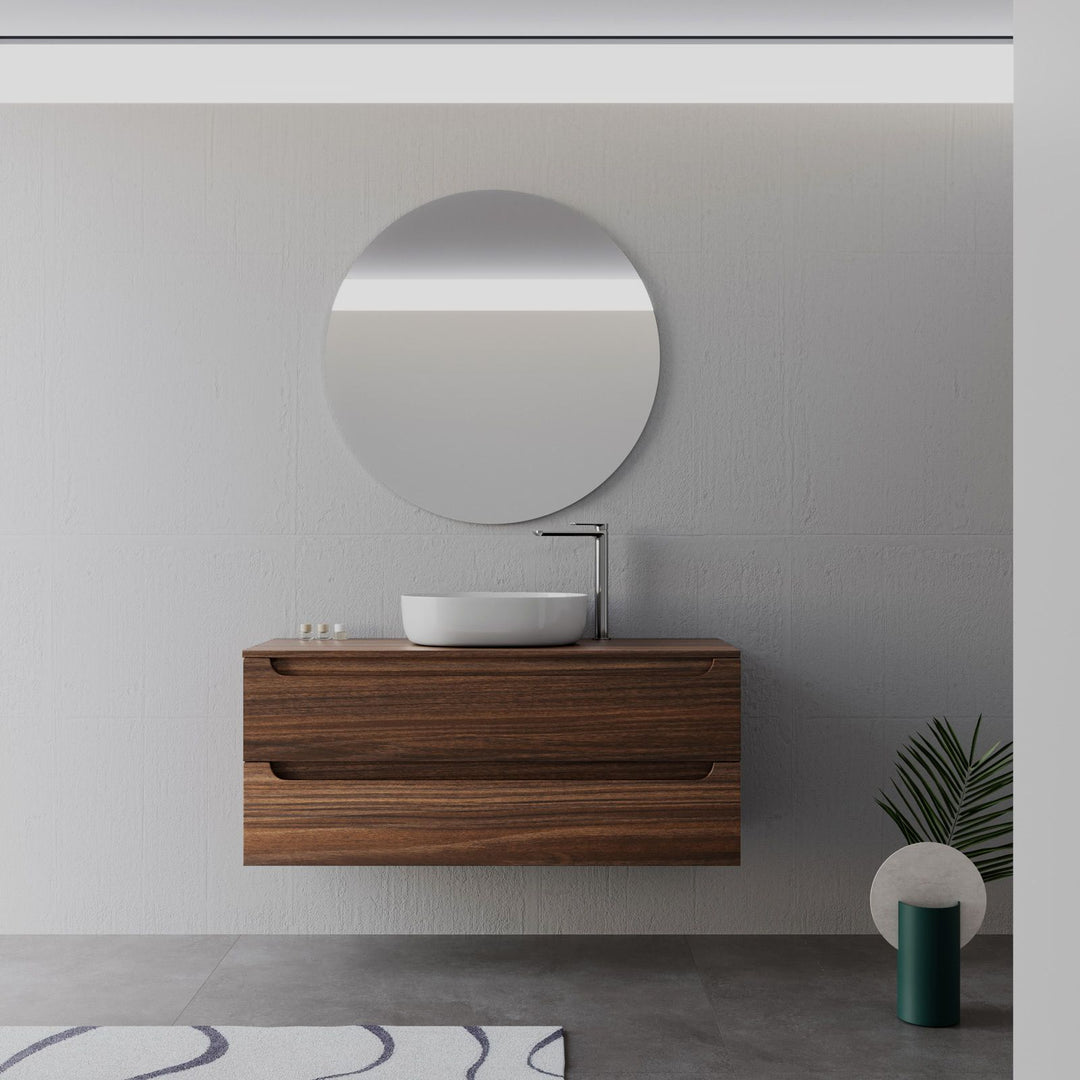 120cm suspended bathroom cabinet in solid oak with top and mirror - Sleek Plus