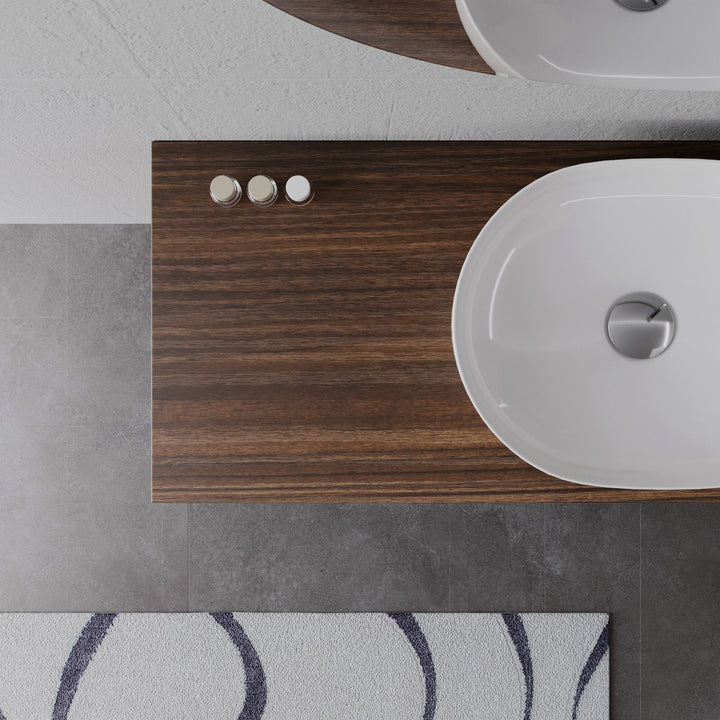 120cm suspended bathroom cabinet in solid oak with top and mirror - Sleek Plus